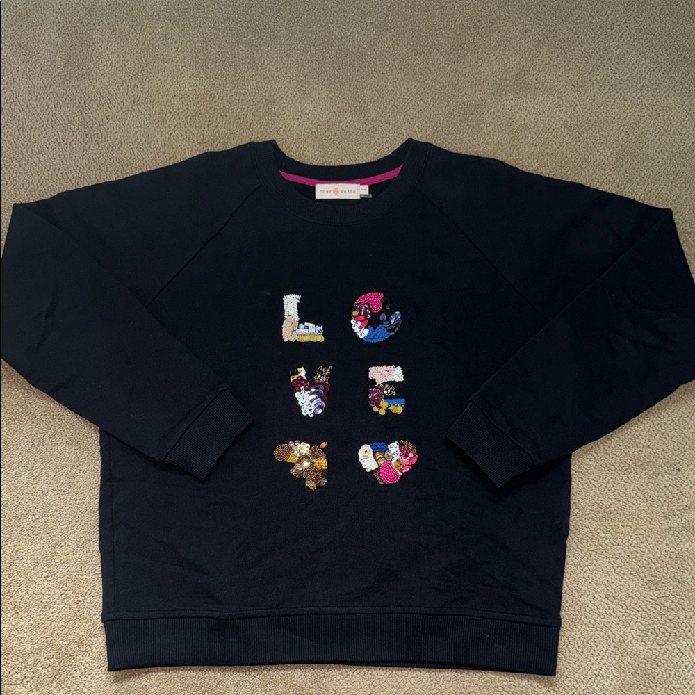 Tory Burch Black Sweatshirt with Colorful LOVE Design